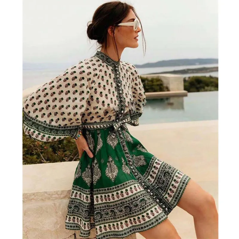 Retro Green & Beige Boho Dress sold by Boho Mood