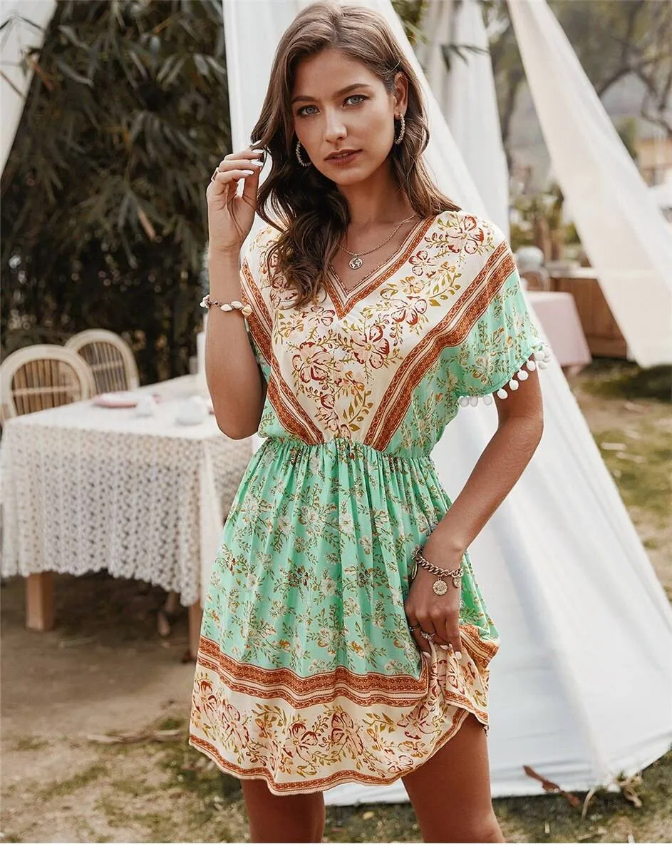 Gypgy mini Dress in Green sold by Boho Mood