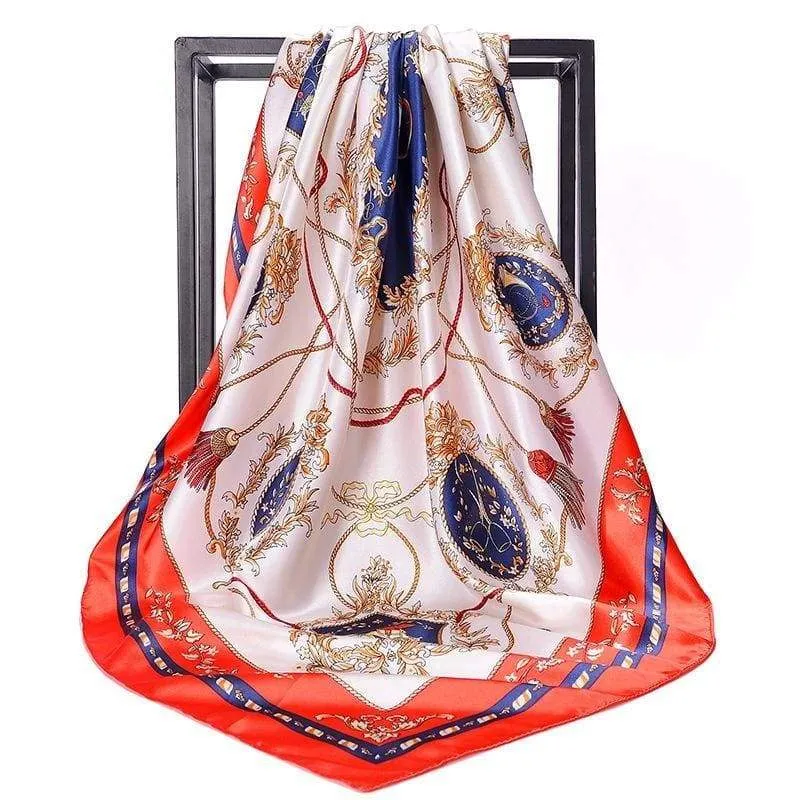 Boho Retro Red Scarf printed Blue and Golden sold by Boho Mood