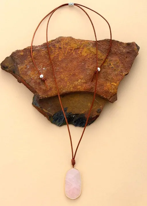 Long Boho Necklace - Pink Quartz Pendant sold by Boho Mood product image thumbnail 2