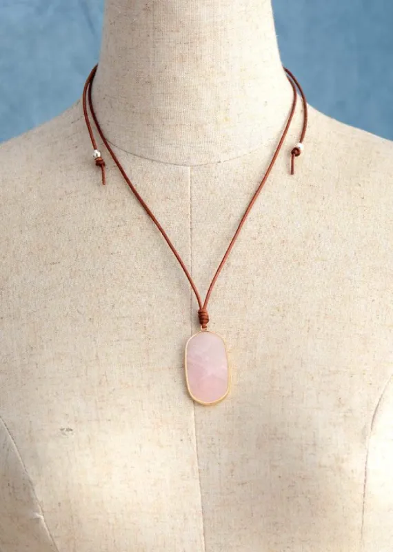 Long Boho Necklace - Pink Quartz Pendant sold by Boho Mood