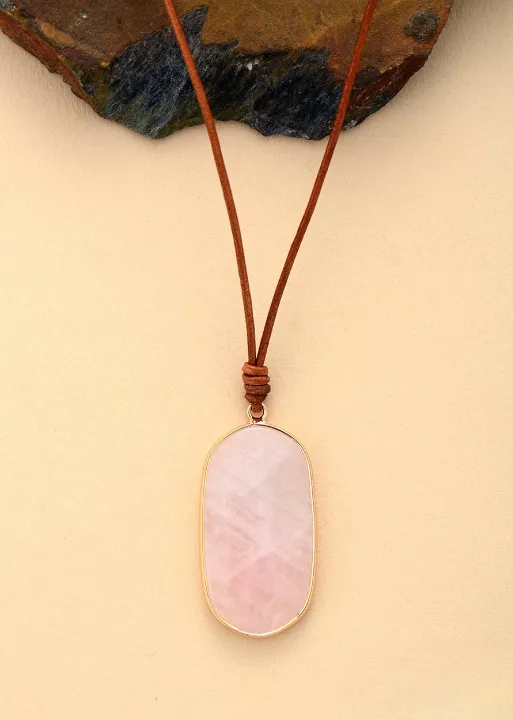 Long Boho Necklace - Pink Quartz Pendant sold by Boho Mood product image thumbnail 3
