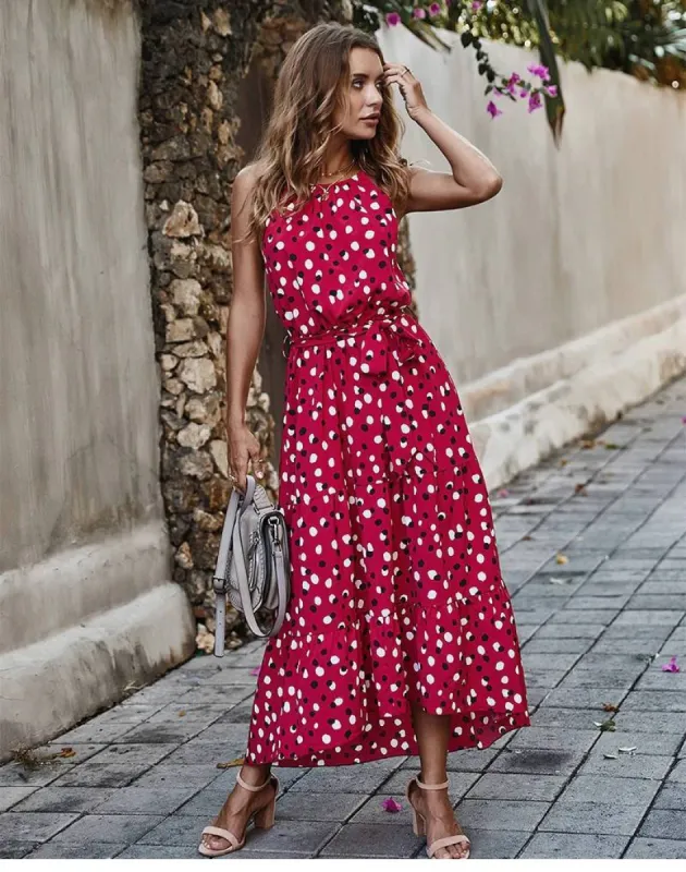 Boho Red Long Spotted Dress sold by Boho Mood