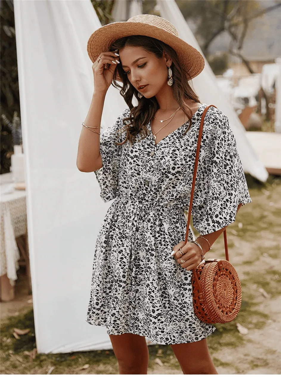 Hippie chic white dress with floral-style patterns sold by Boho Mood product image thumbnail 2