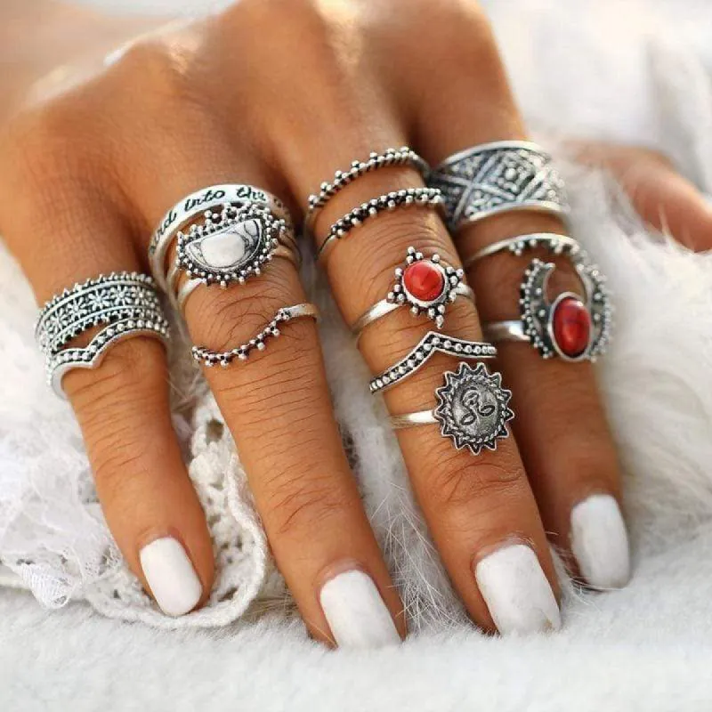 Boho Silver Rings Set Ruby sold by Boho Mood