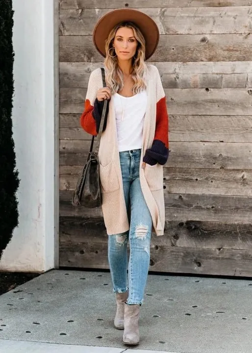 Boho Long Cardigan Puffed Sleeves 3 tones sold by Boho Mood