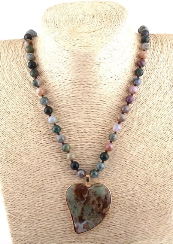 Ethnic Boho Necklace - Green Heart Pendant sold by Boho Mood
