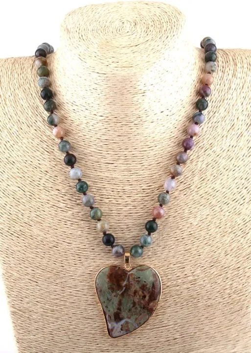 Ethnic Boho Necklace - Green Heart Pendant sold by Boho Mood