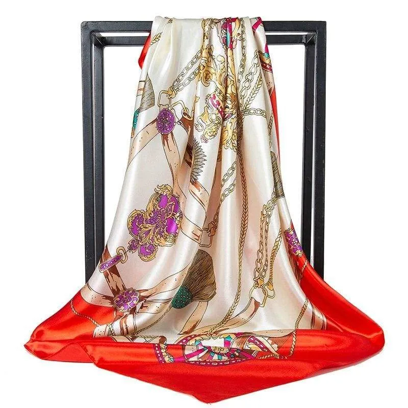 Boho retro Scarf Red background printed beige sold by Boho Mood