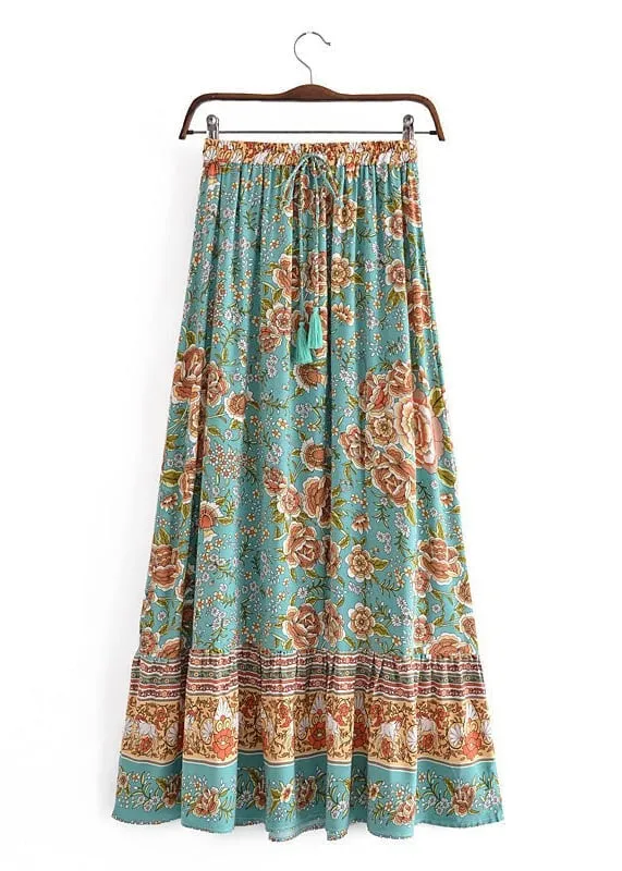 Boho Maxi skirt green floral pattern orange sold by Boho Mood product image thumbnail 2