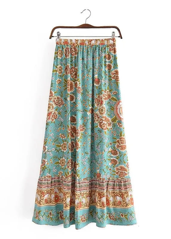 Boho Maxi skirt green floral pattern orange sold by Boho Mood product image thumbnail 3