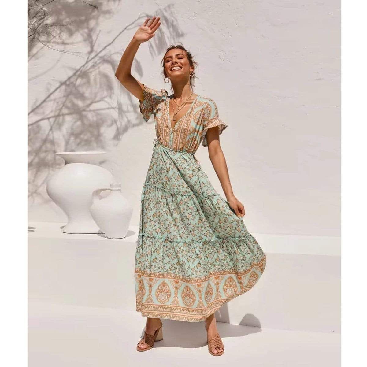 Green Floral Boho Dress sold by Boho Mood product image thumbnail 3