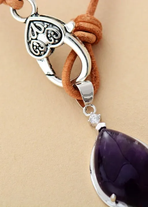 Boho Leather Necklace Teardrop Pendant sold by Boho Mood product image thumbnail 5
