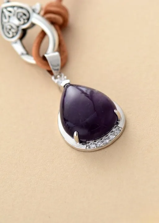 Boho Leather Necklace Teardrop Pendant sold by Boho Mood product image thumbnail 4