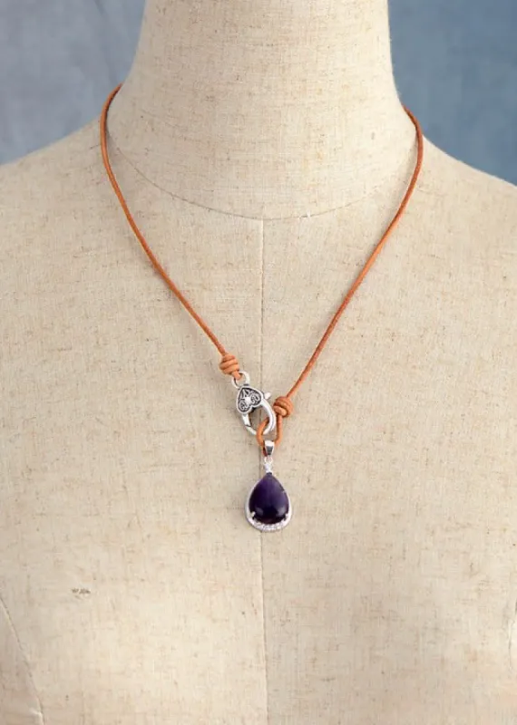 Boho Leather Necklace Teardrop Pendant sold by Boho Mood