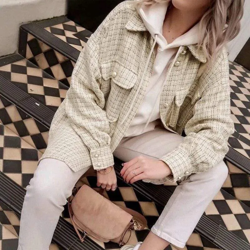Boho Tweed Shirt Jacket in Beige sold by Boho Mood