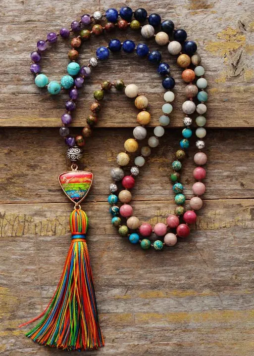 Boho Beads Necklace Pompom Pendant sold by Boho Mood