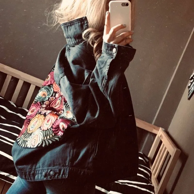 Oversized Boho denim jacket with colorful embroidery on the back sold by Boho Mood product image thumbnail 3