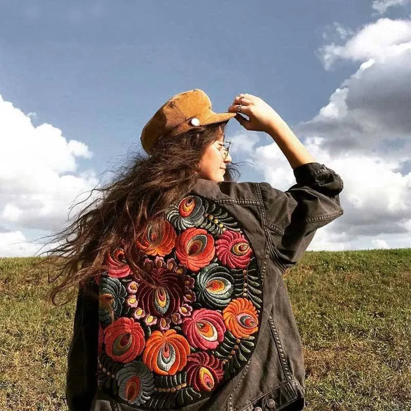 Oversized Boho denim jacket with colorful embroidery on the back sold by Boho Mood product image thumbnail 4