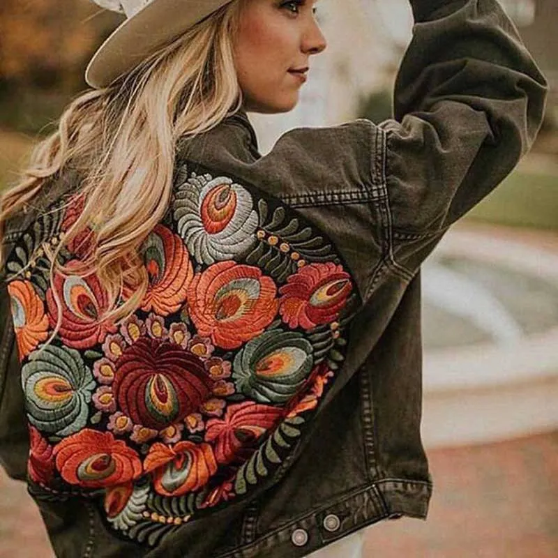 Oversized Boho denim jacket with colorful embroidery on the back sold by Boho Mood product image thumbnail 5