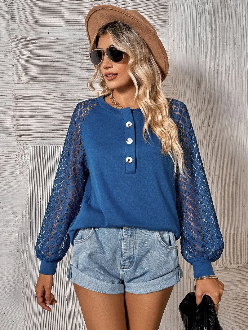 Boho Blouse Openwork Sleeves Blue sold by Boho Mood