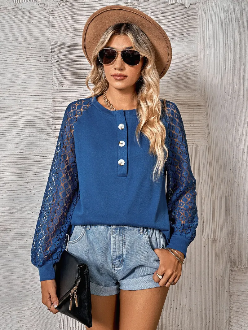 Boho Blouse Openwork Sleeves Blue sold by Boho Mood product image thumbnail 2