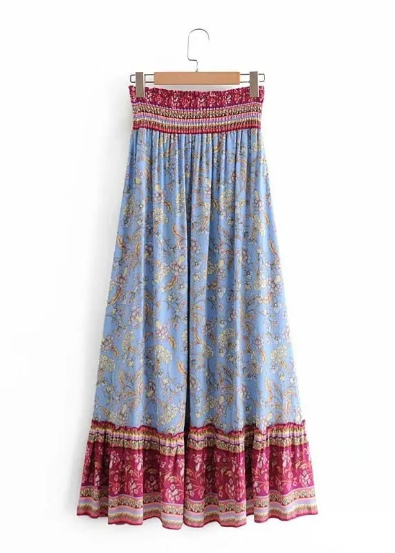 Boho Long flared Skirt with floral pattern elastic waist sold by Boho Mood product image thumbnail 2