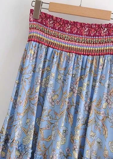 Boho Long flared Skirt with floral pattern elastic waist sold by Boho Mood product image thumbnail 4