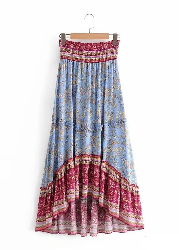 Boho Long flared Skirt with floral pattern elastic waist sold by Boho Mood