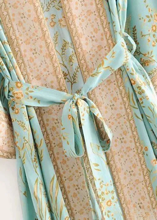Long Floral Boho Pale Blue Kimono sold by Boho Mood product image thumbnail 3