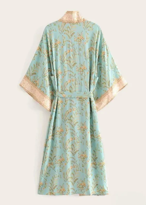 Long Floral Boho Pale Blue Kimono sold by Boho Mood product image thumbnail 2