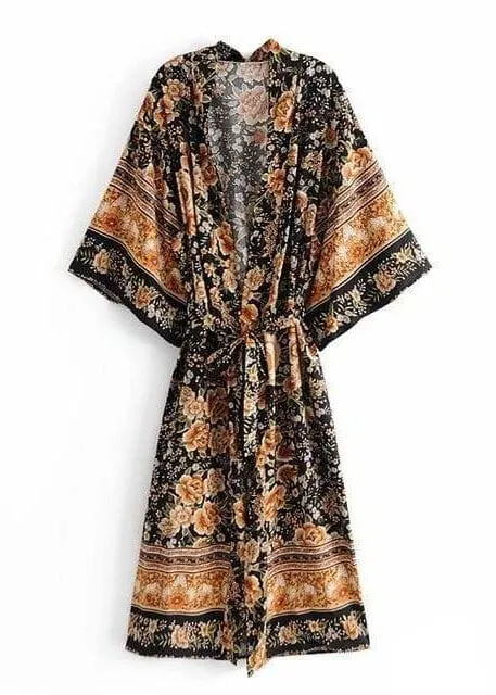 Elegant Boho Black Kimono with golden flowers sold by Boho Mood product image thumbnail 3
