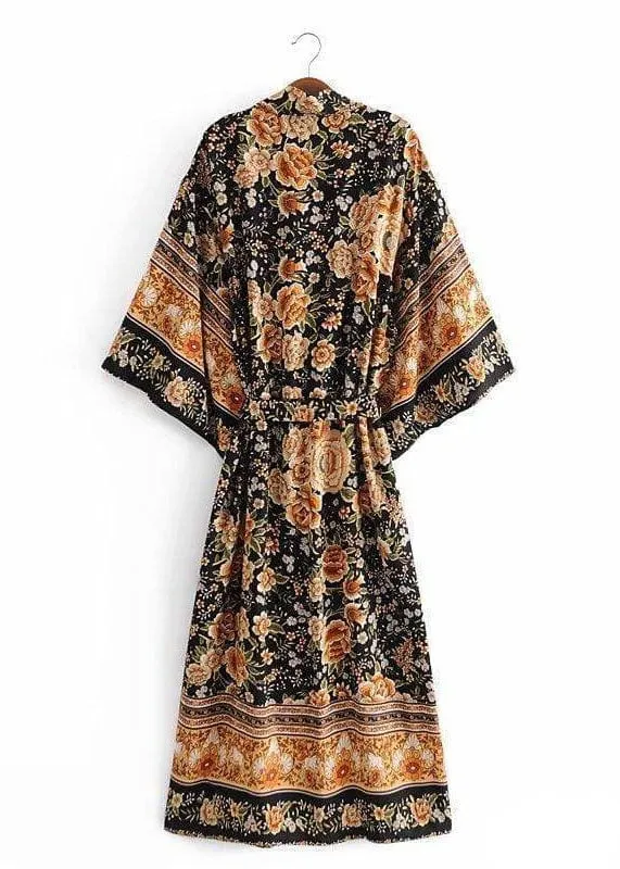 Elegant Boho Black Kimono with golden flowers sold by Boho Mood product image thumbnail 2