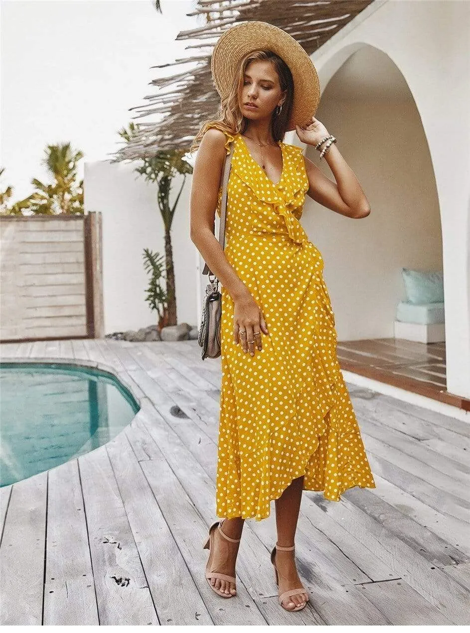 Yellow Boho Long Dress with Polka pots sold by Boho Mood product image thumbnail 3