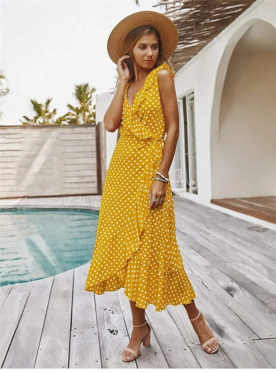 Yellow Boho Long Dress with Polka pots sold by Boho Mood product image thumbnail 4