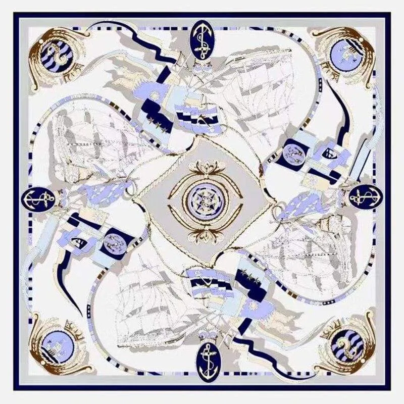 Boho retro White Scarf with blue and gold print sold by Boho Mood product image thumbnail 2