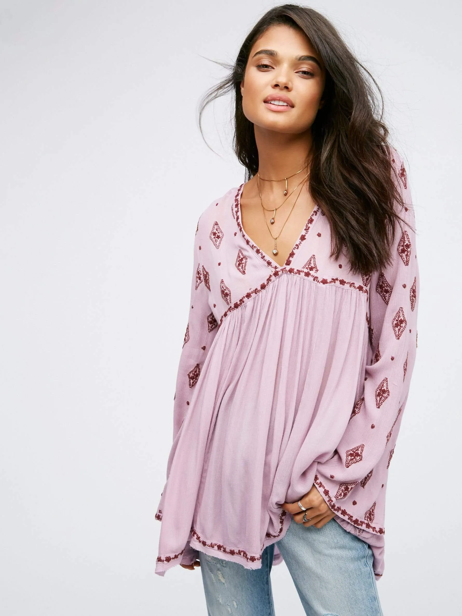 Chic Flared Boho Blouse in Light Pink sold by Boho Mood product image thumbnail 3