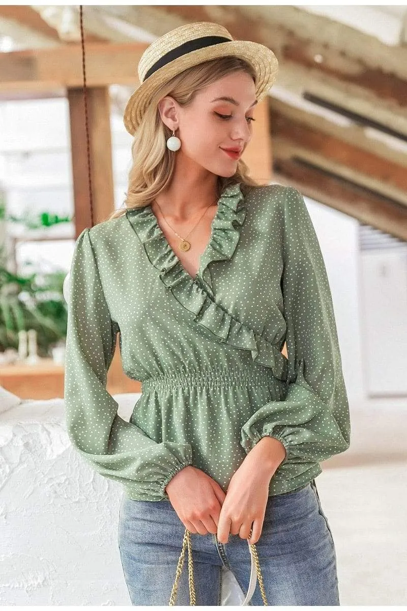 Hippie Chic Green Blouse with Ruffles sold by Boho Mood product image thumbnail 4