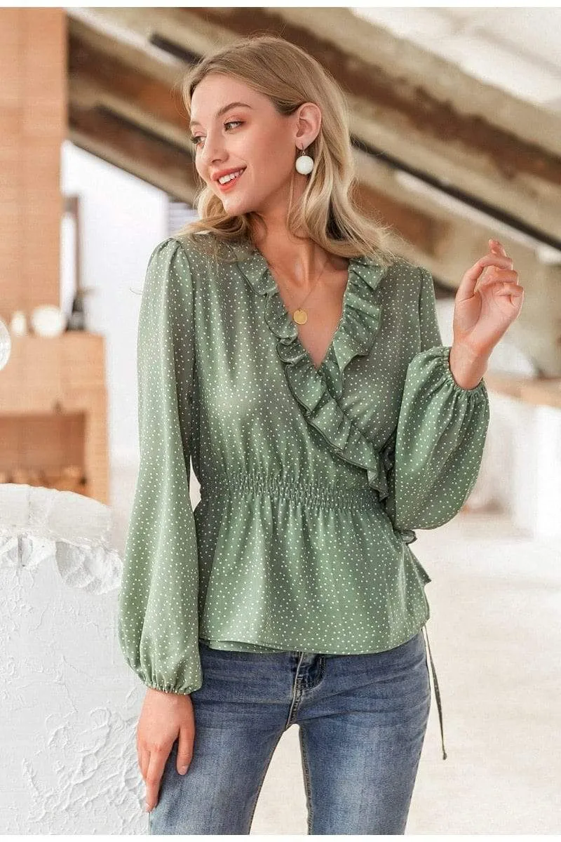 Hippie Chic Green Blouse with Ruffles sold by Boho Mood product image thumbnail 2