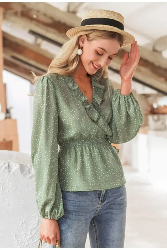 Hippie Chic Green Blouse with Ruffles sold by Boho Mood