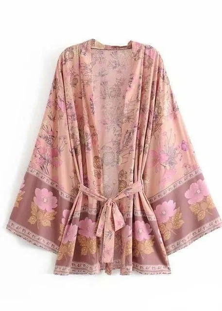Cute Boho Kimono Pink Floral sold by Boho Mood product image thumbnail 4