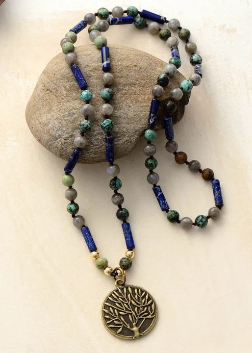 Long Beads Boho Necklace - Tree of Life Pendant sold by Boho Mood