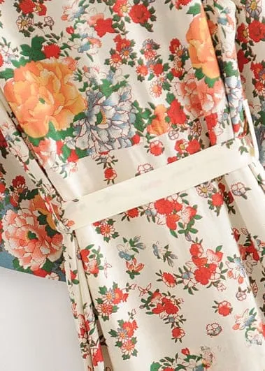 Long Boho Kimono White decorated with flowers sold by Boho Mood product image thumbnail 3