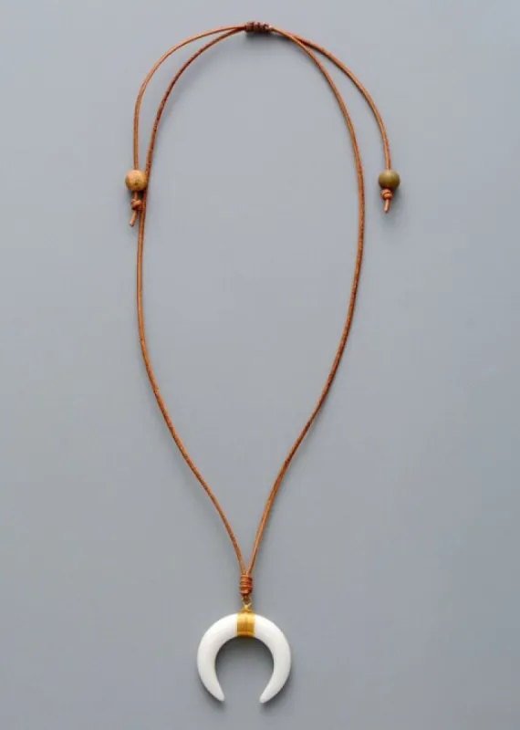 Leather Boho Necklace - Ox Horn Pendant sold by Boho Mood