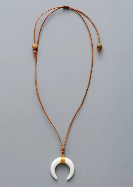 Leather Boho Necklace - Ox Horn Pendant sold by Boho Mood