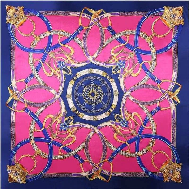 Boho retro pink Scarf printed blue and gold sold by Boho Mood product image thumbnail 2