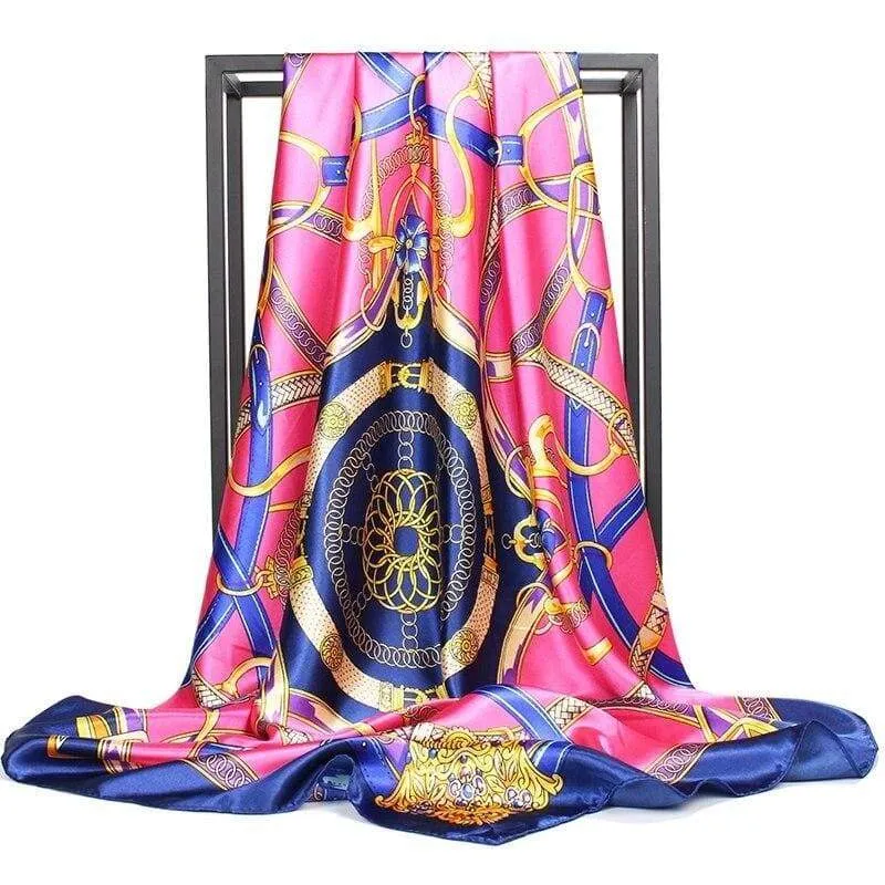 Boho retro pink Scarf printed blue and gold sold by Boho Mood