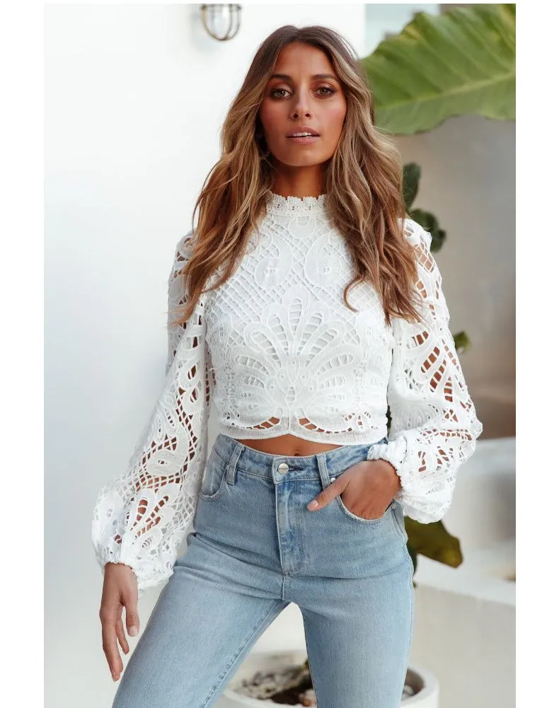 White Lace Cropped Top sold by Boho Mood