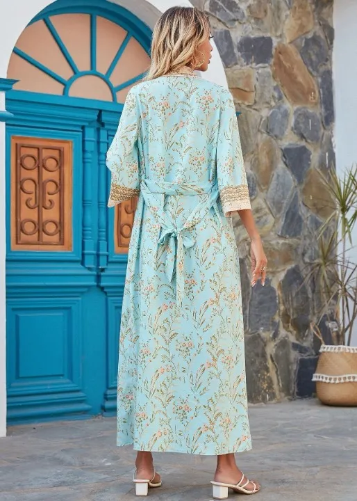 Wonderful Long Blue Sky Floral Kimono sold by Boho Mood product image thumbnail 5