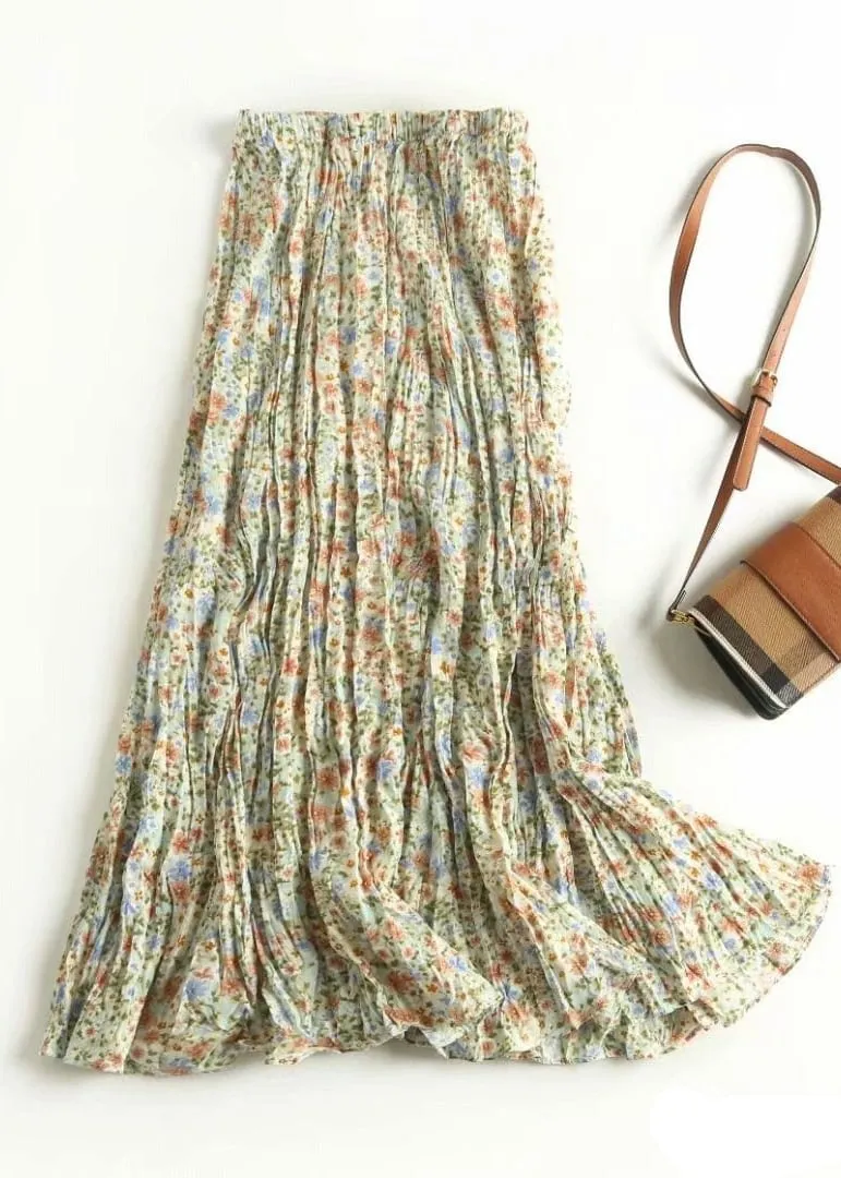 Boho green maxi Skirt with orange floral pattern sold by Boho Mood product image thumbnail 2